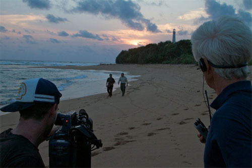 Filming on beach